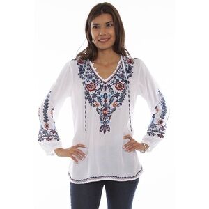 Scully White Tunic with Blue and Red Embroidery